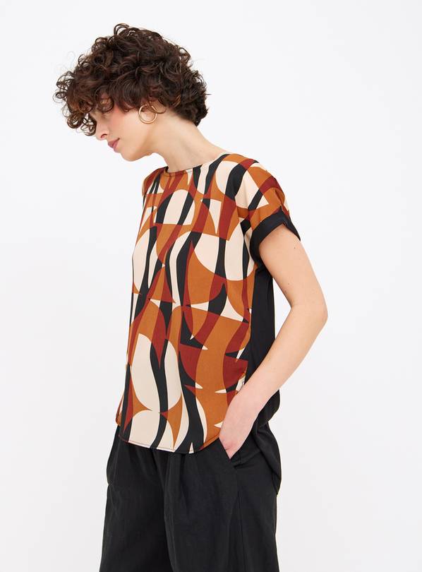 Brown Woven Abstract Print Top 20
